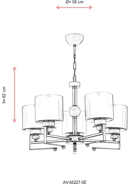 AV-65227-5E Eskitme Kaplama Modern Avize E27 Metal Cam 58cm