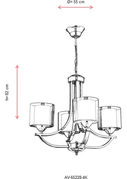 AV-65228-4K Krom Kaplama Modern Avize E27 Metal Cam 55cm