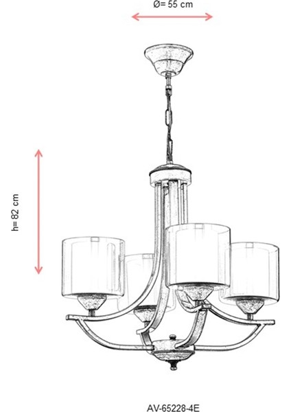 AV-65228-4E Eskitme Kaplama Modern Avize E27 Metal Cam 55cm