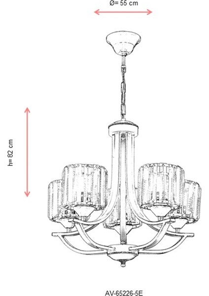 AV-65226-5E Eskitme Kaplama Modern Avize E27 Metal Kristal 55cm