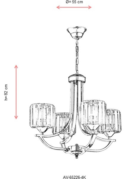 AV-65226-4K Krom Kaplama Modern Avize E27 Metal Kristal 55cm