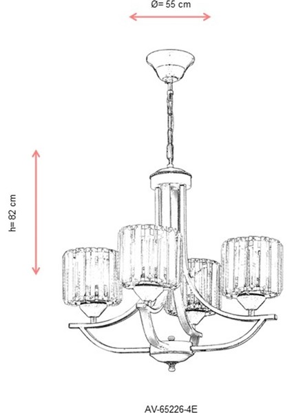 AV-65226-4E Eskitme Kaplama Modern Avize E27 Metal Kristal 55cm modelleri