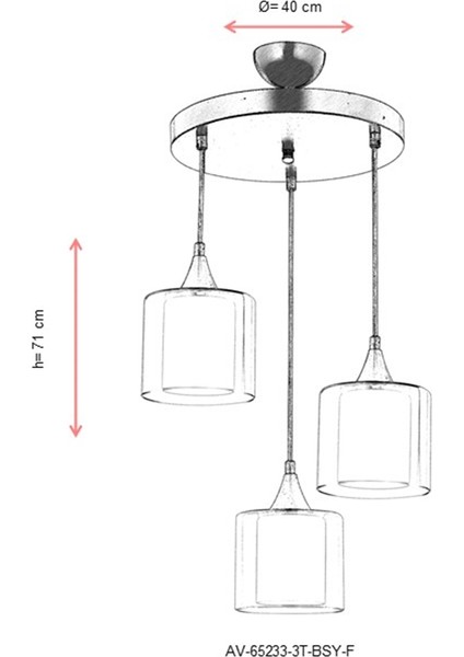 AV-65233-3T-BSY-F Siyah Boyalı Modern Avize E27 Metal Cam 40cm