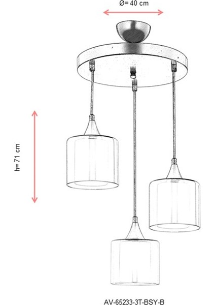 AV-65233-3T-BSY-B Siyah Boyalı Modern Avize E27 Metal Cam 40cm modelleri