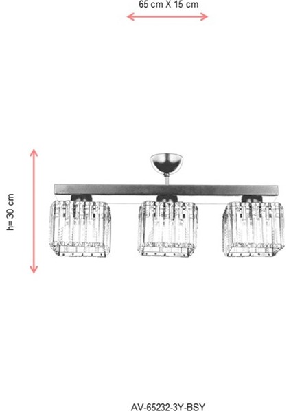 AV-65232-3Y-BSY Siyah Boyalı Modern Avize E27 Metal Kristal 65x15cm