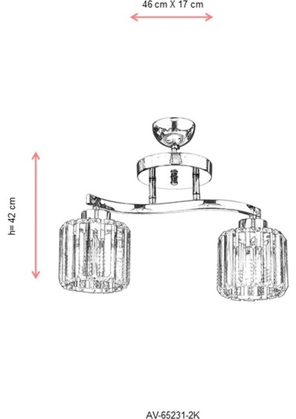 AV-65231-2K Krom Kaplama Modern Avize E27 Metal Kristal 46x17cm