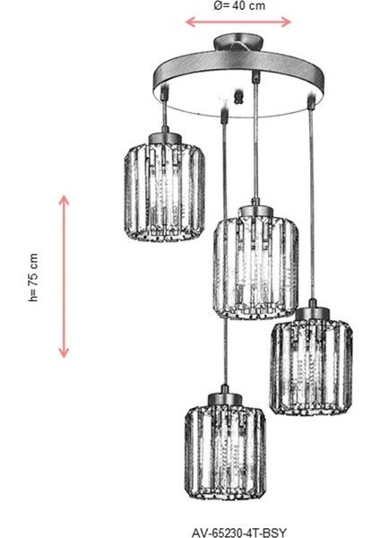 AV-65230-4T-BSY Siyah Boyalı Modern Avize E27 Metal Kristal 40cm modelleri