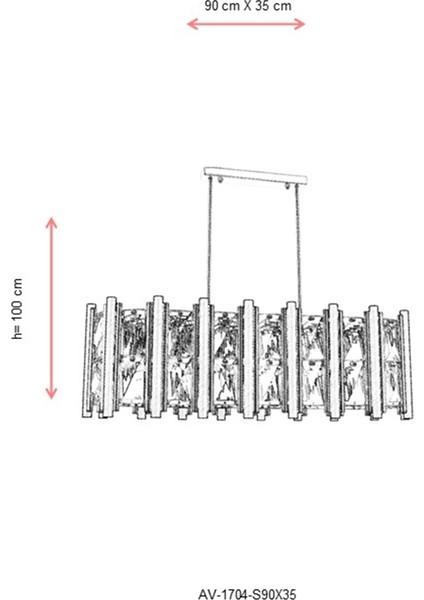 AV-60099-S90X35 Sarı Boyalı Modern Avize E14 Metal Kristal 60x35cm