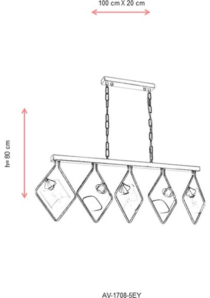 AV-60103-5EY Eskitme Kaplama Modern Avize E14 Metal Cam 110x20cm