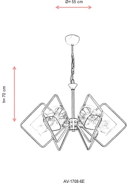 AV-60103-6E Eskitme Kaplama Modern Avize E14 Metal Cam 55cm