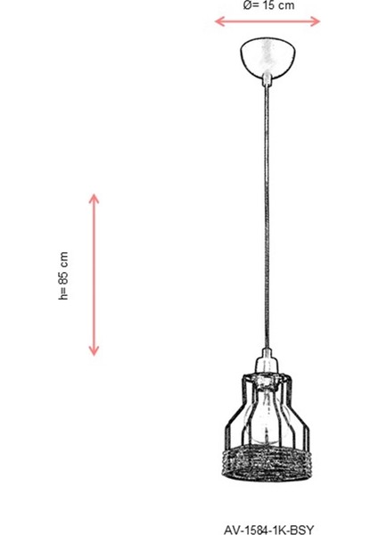 AV-1584-1K-BSY Siyah Boyalı Modern Avize E27 Metal Jüt Halat 15cm modelleri