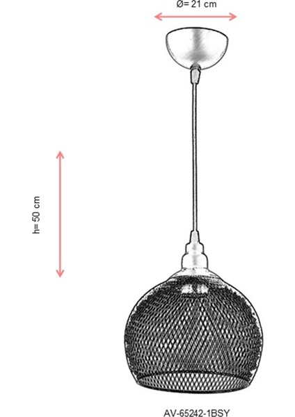AV-65242-1BSY Siyah Boyalı Modern Avize E27 Metal Telli 21cm