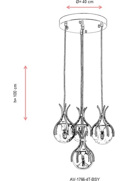AV-60161-4T-BSY Siyah Boyalı Modern Avize E27 Metal Cam 40cm fiyatları