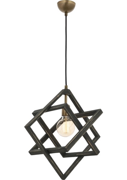 AV-60160-1G Eskitme Kaplama Modern Avize E27 Ahşap Metal 30cm
