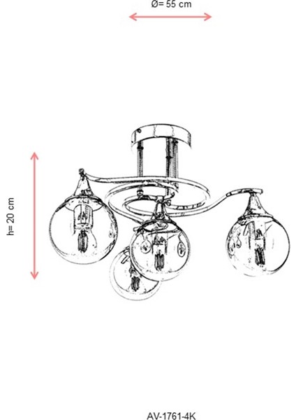 AV-60156-4K Krom Kaplama Modern Avize E27 Metal Cam 55cm