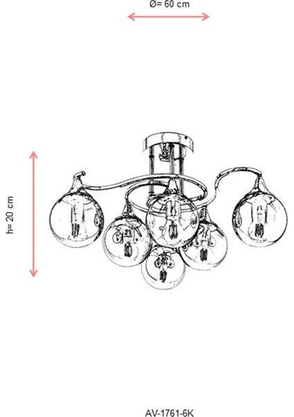 AV-60156-6K Krom Kaplama Modern Avize E27 Metal Cam 60cm