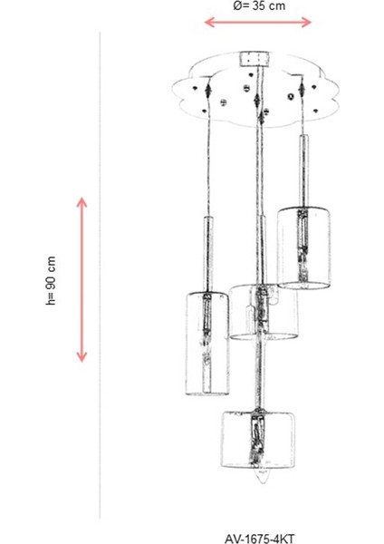 AV-60043-4KT Krom Kaplama Modern Avize E14 Metal Cam 35cm