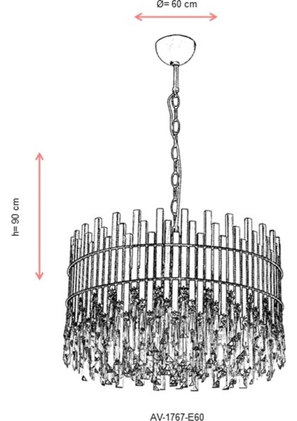 AV-60162-E60 Eskitme Kaplama Klasik Avize E27 Metal Kristal 60cm