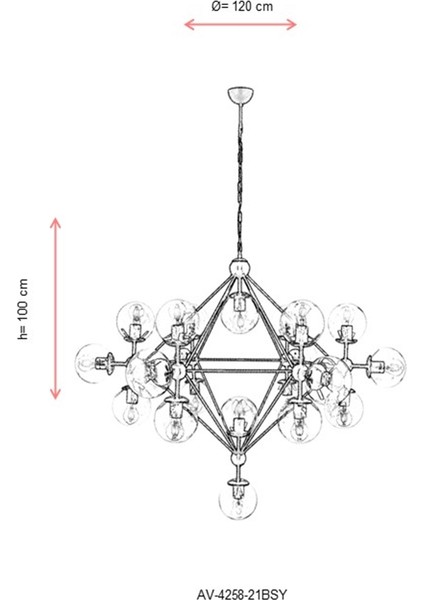 AV-60163-21BSY Siyah Boyalı Modern Avize E27 Metal Cam 150cm modelleri