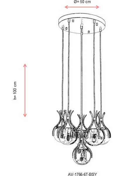 AV-60161-6T-BSY Siyah Boyalı Modern Avize E27 Metal Cam 50cm modelleri