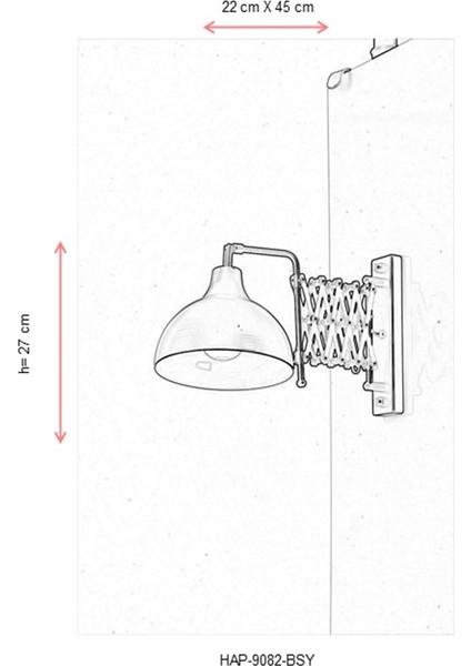 HAP-9082-BSY Siyah Boyalı Aplik E27 Metal 22x45cm