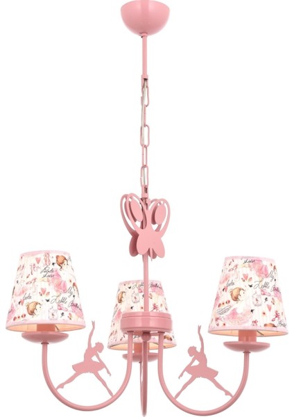 AV-1416-BALLERINA Pembe Boyalı Modern Avize E14 Metal Kumaş 52cm