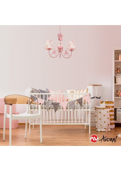 AV-1416-BALLERINA Pembe Boyalı Modern Avize E14 Metal Kumaş 52cm