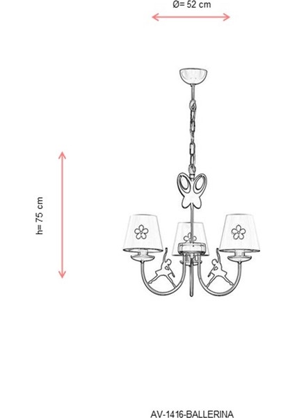 AV-1416-BALLERINA Pembe Boyalı Modern Avize E14 Metal Kumaş 52cm
