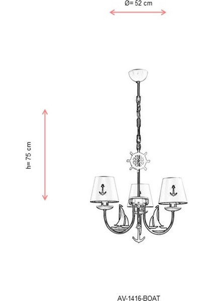 AV-1416-BOAT Mavi Boyalı Modern Avize E14 Metal Kumaş 52cm