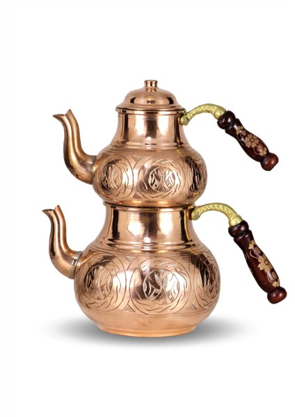Işlemeli Keski Kırmızı Bakır Çaydanlık