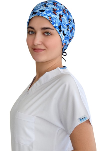 Buz Mavisi Kelebekler Temalı Cerrahi Doktor Hemşire Bonesi fiyatları