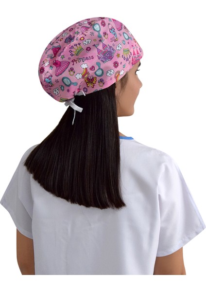 Pembe Princess Desenli Cerrahi Doktor Hemşire Hastane Bonesi fiyatları
