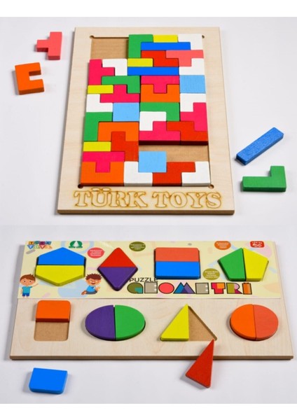 Türk Toys ahşap Eğitici Bultak Tetris ve Geometri Puzzle Çocuk Oyuncağı