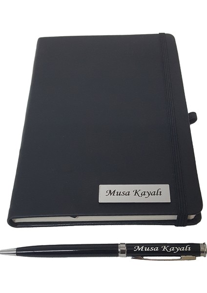 Kişiye Özel Tarihsiz Siyah Defter ve Metal Kalem / Babalar günü