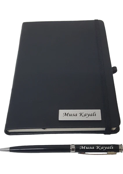 Sanat Hediyelik Kişiye Özel Tarihsiz Siyah Defter ve Metal Kalem / Babalar günü