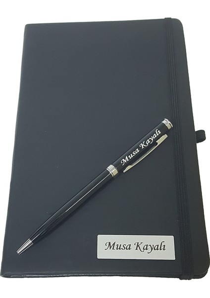 Kişiye Özel Tarihsiz Siyah Defter ve Metal Kalem / Babalar günü