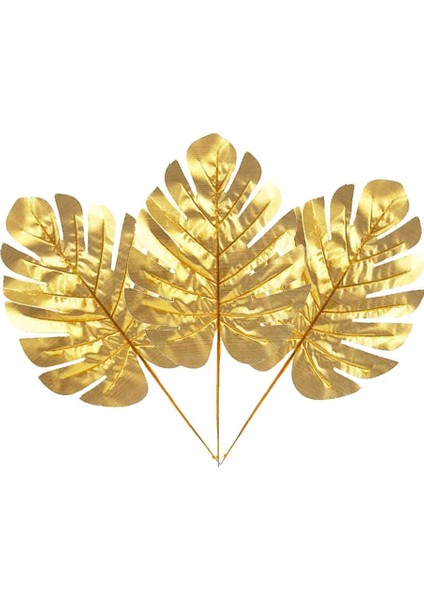 Yapay Çiçek Monstera Yaprağı Altın Gold Renk 3 Adet Yapay Yaprak