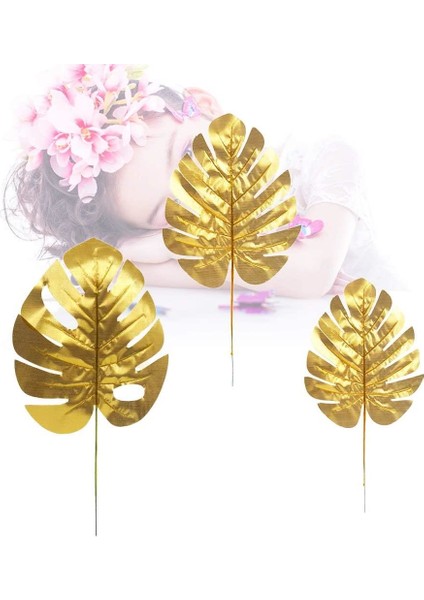 Yapay Çiçek Monstera Yaprağı Altın Gold Renk 3 Adet Yapay Yaprak