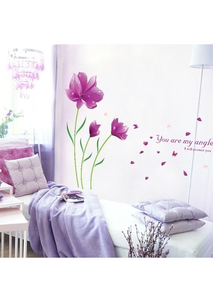 Mor Zambak Çiçekleri Ev Dekorasyonu Salon Duvar Dekoru Sticker fırsatları