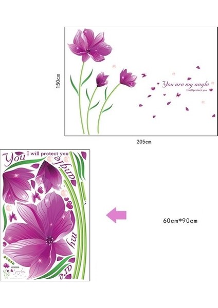 Mor Zambak Çiçekleri Ev Dekorasyonu Salon Duvar Dekoru Sticker indirimleri