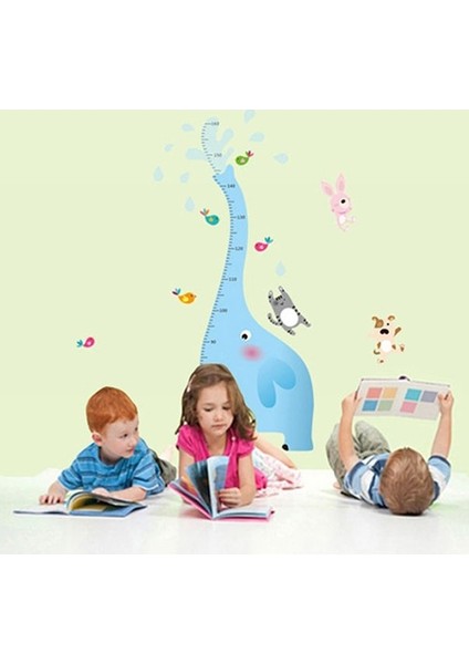 Çocuk Odası Dekoru Boy ve Gelişim Ölçer Mavi Fil Kendinden Yapışkanlı Pvc Duvar Sticker