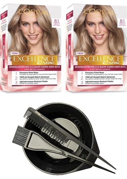 Loreal Excellence Saç Boyası 8.1 x2+Saç Boyama Seti