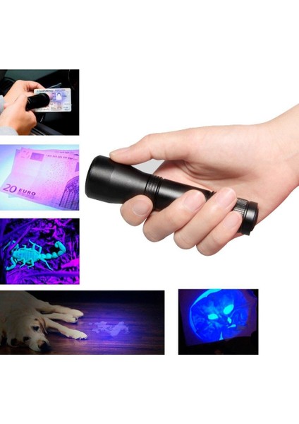 Uv LED Mor Işık Şarjlı Su Geçirmez El Feneri