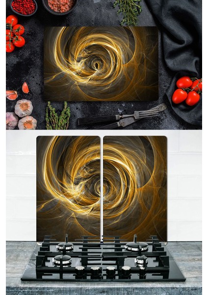 Takım Halinde Merkez 20X30 cm Kesme Tablası ve 60X52CM Cam Ocak Koruyucu 4'lü Ocaklar