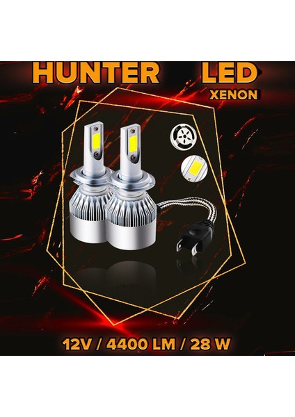 H4 LED Xenon Far Ampul Beyaz Şimşek Etkili 6000K 4400L - Hunter