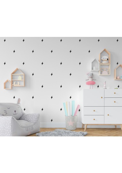 3,5x6 cm Mat Siyah Şimşek Desenli Duvar Sticker 100 Adet