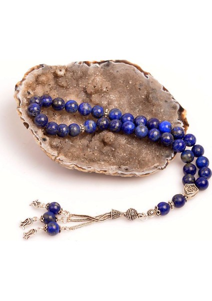 Lapis Lazuli Taşı Gümüş Tesbih - 8 mm - Üç Kamçılı