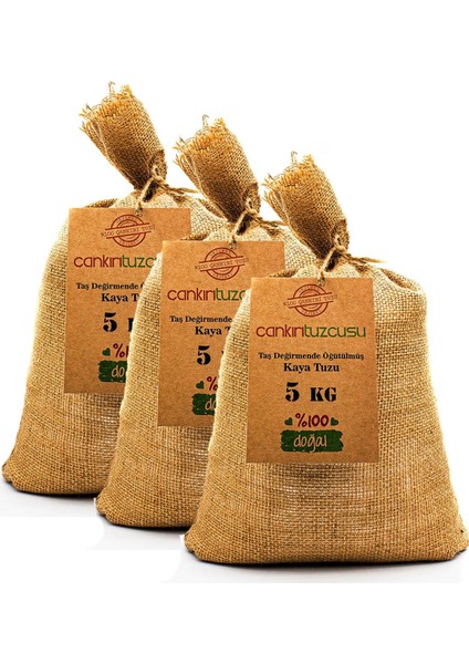 3'lü 5 kg 1. Kalite Taş Değirmende Öğütülmüş Kaya Tuzu