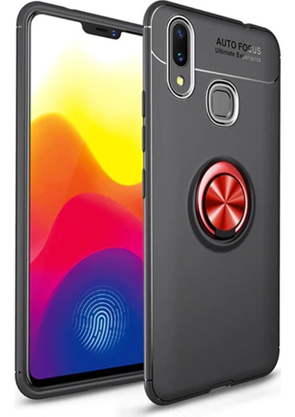 Samsung Galaxy M10S Kılıf Renkli Yüzüklü Manyetik Silikon Kapak Siyah - Kırmızı