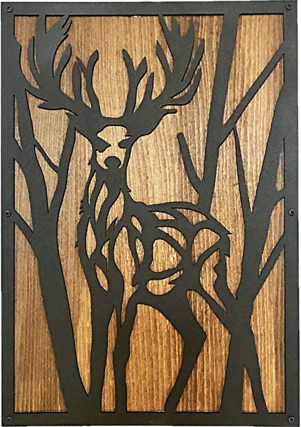 Dekoratif Ahşap Tablo Geyik ÇERÇEVELİ(90X63CM)